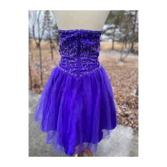 1980s Prom Dress Sweetheart Neck Beaded Bodice Tulle Layered Skirt Fit & Flare - Picture 5 of 14